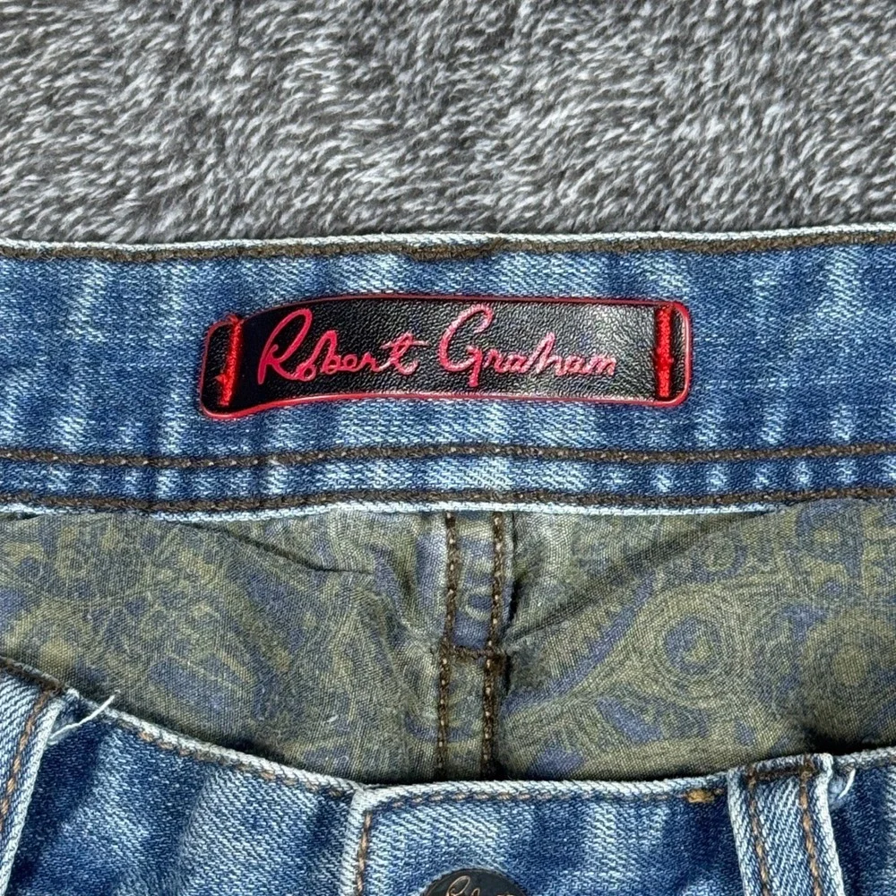 Robert Graham Mens Straight Leg Jeans Medium Wash Blue Paisley Lining Size 30